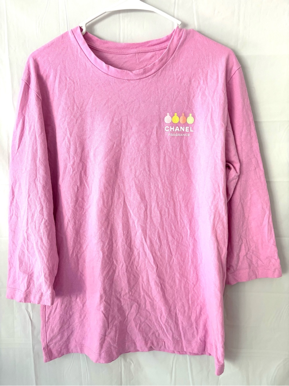 CHANEL Pink Fragrance Graphic Logo Long Sleeve Top SZ M